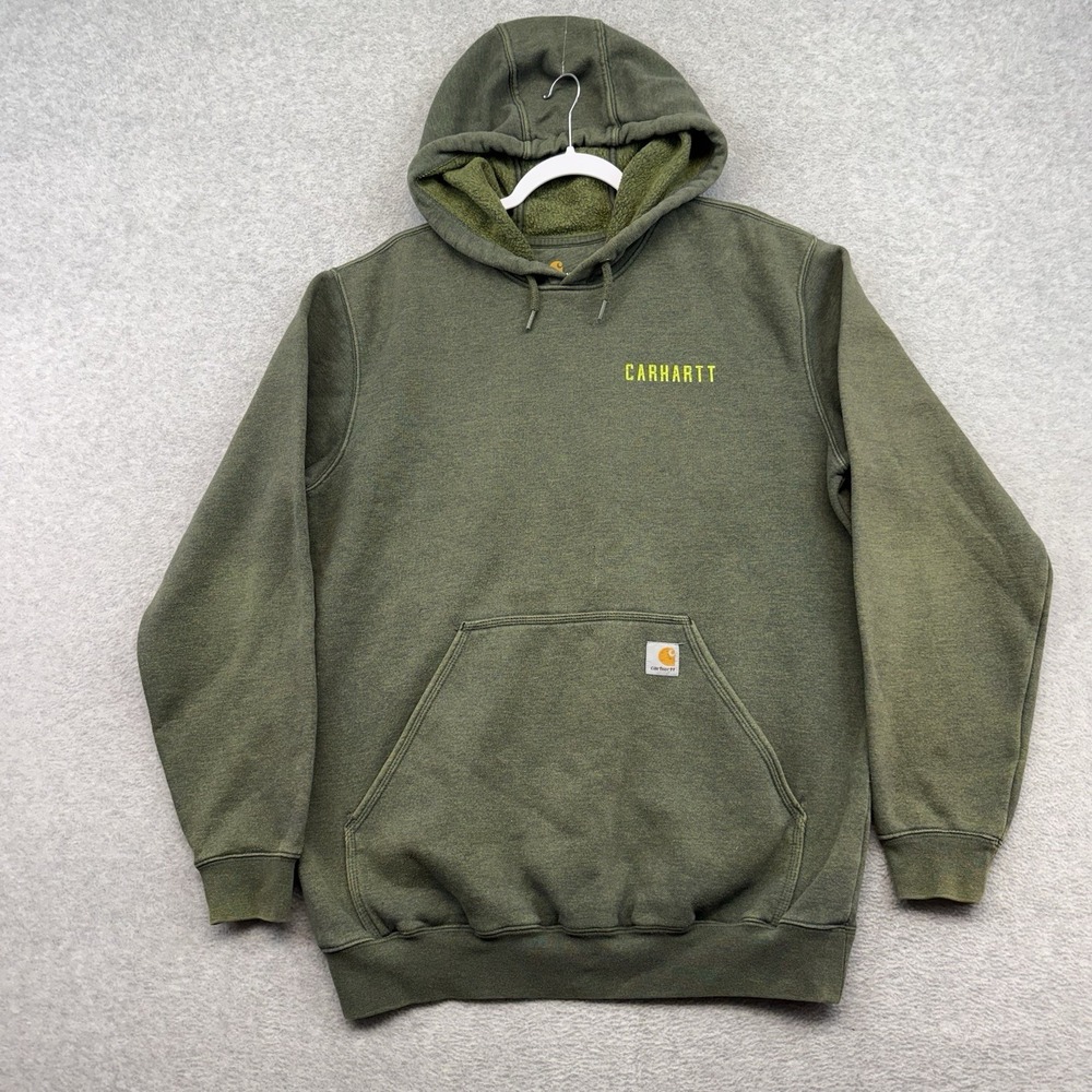 Carhartt Heavyweight Hoodie Size M Green Loose Fit Long Sleeve heavy spell out